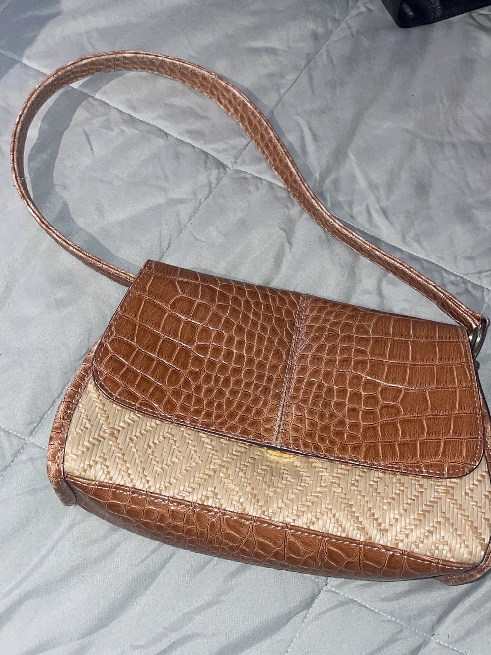 Brown Liz Claiborne Croc-Texture and Woven Panel Shoulder Bag